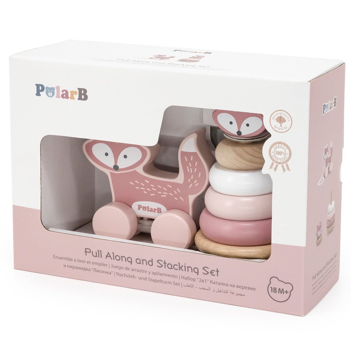 Viga Toys Medinės piramidės lapės rinkinys + traukiama lapė