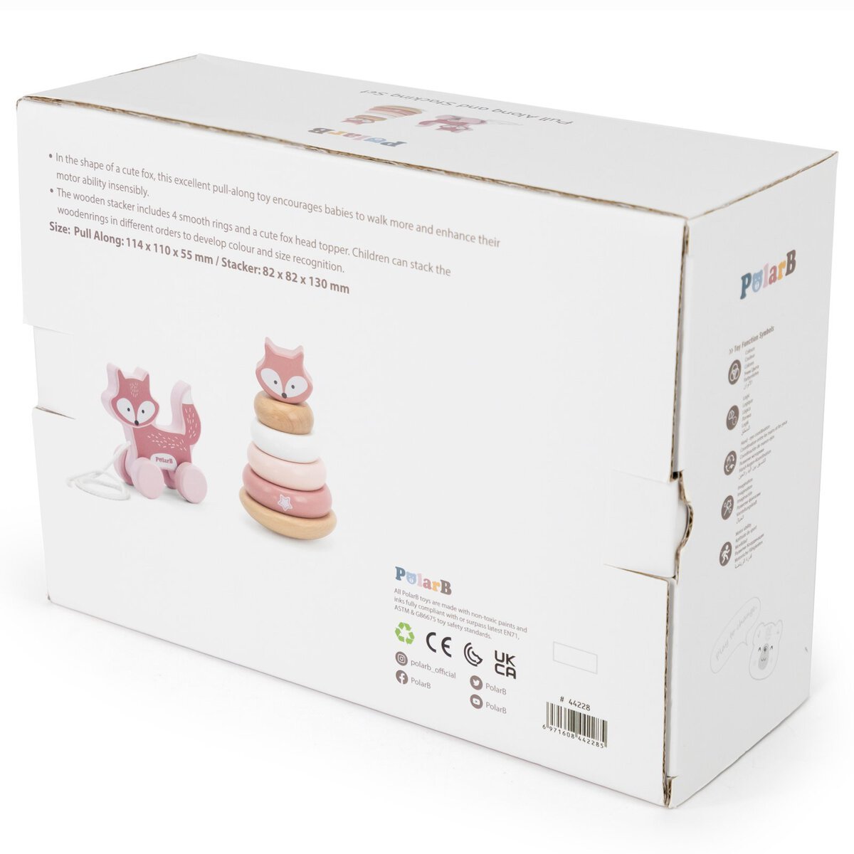 Viga Toys Medinės piramidės lapės rinkinys + traukiama lapė