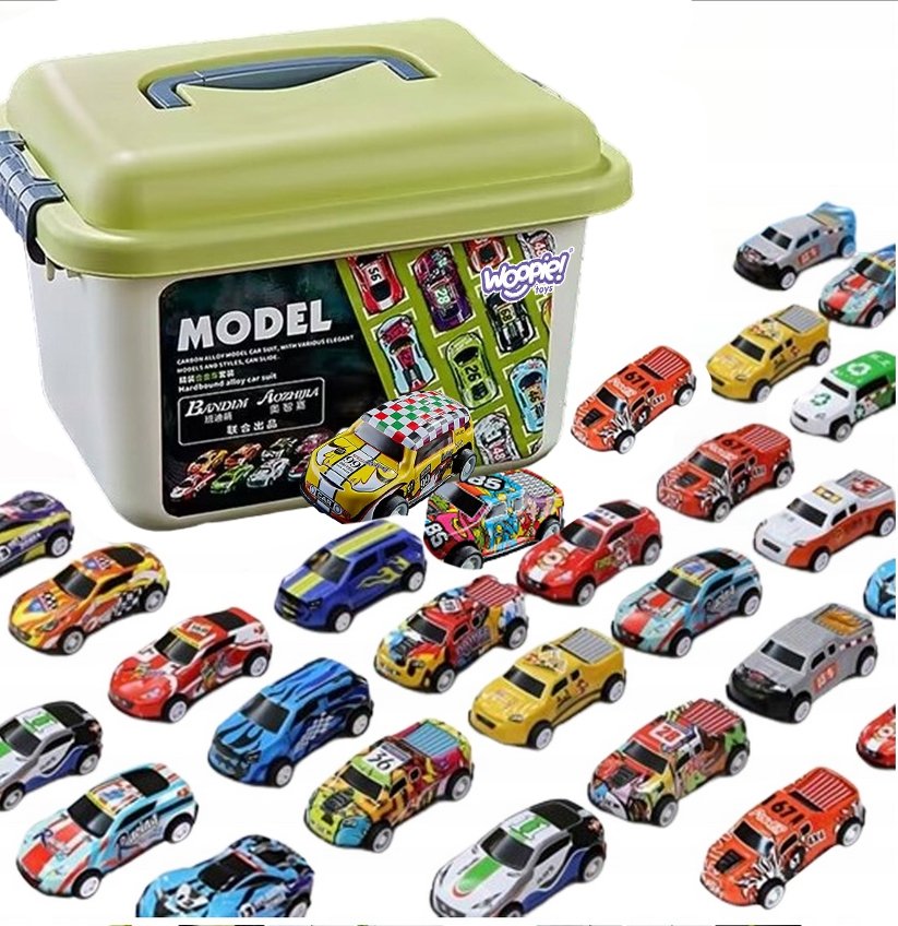 Woopie Lenktynių automobilių rinkinys dėžutėje. 30 vnt. + kilimėlis